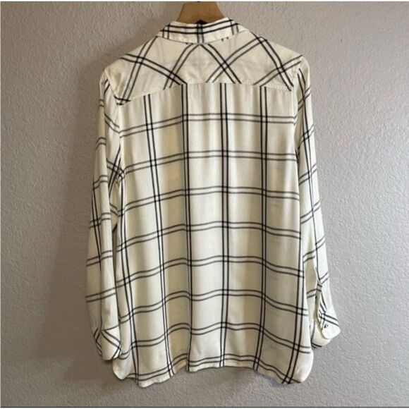 Talbots Womens XL Black Cream Plaid Button Up Long Sleeve Shirt 100% Rayon NWOT - Picture 2 of 5
